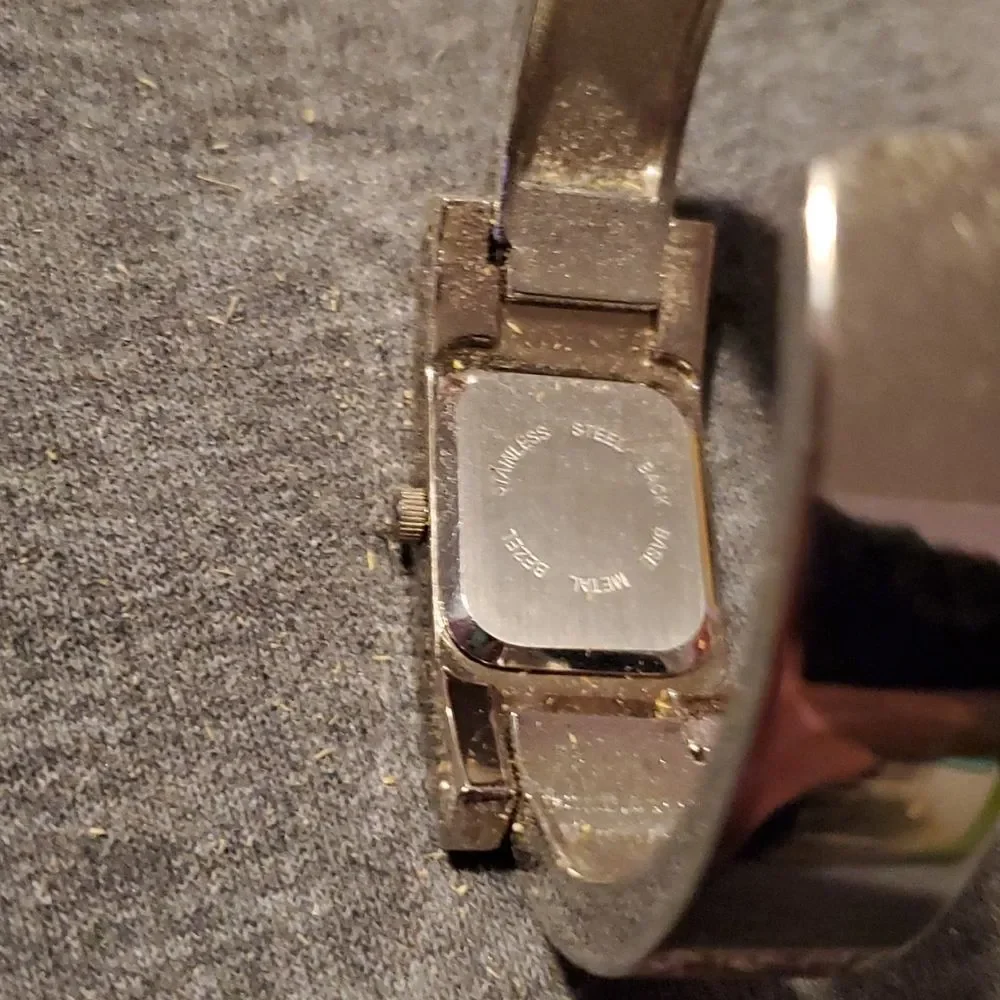 Collezio Rectangular Watch‎ CZ Crystals on a Silver Spring Hinge Bangke Band